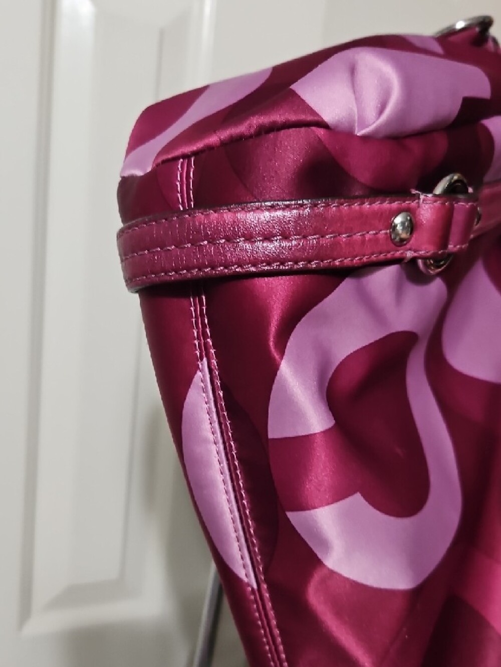 Coach EUC Op Art Riley Pink and Magenta Satin Satchel Shoulder Bag - Picture 7 of 12